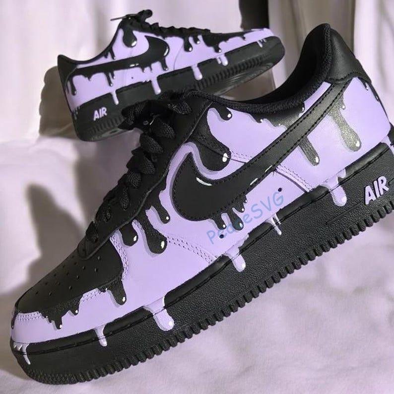 Hand Painted AF1 Drip Sneakers: Custom Black & Purple Shoes