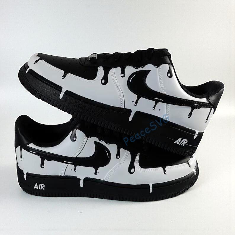 Hand-Painted Drip Air Force 1 Black: Custom AF1 Sneakers