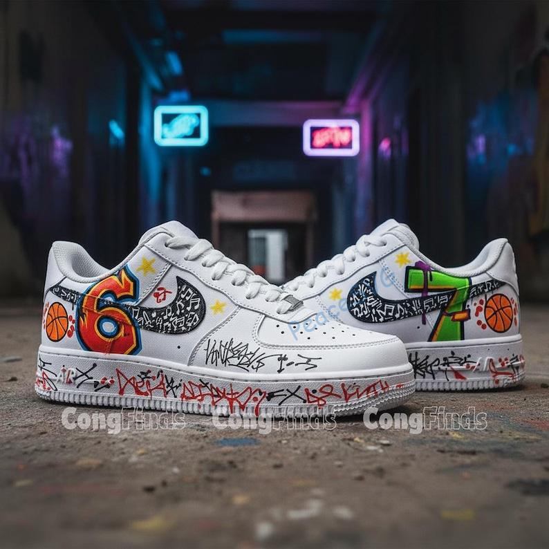 Custom Hand-Painted AF1 Sneakers: Graffiti Numbers