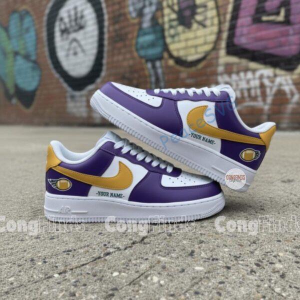 Alternative view of Hand-Painted Purple Yellow AF1 Sneakers: Custom Football AF1 Shoes