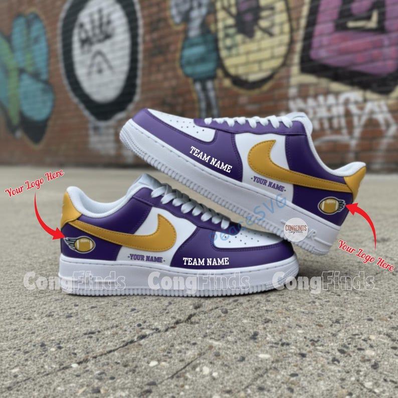 Hand-Painted Purple Yellow AF1 Sneakers: Custom Football AF1 Shoes