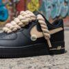 Hand-Painted Black AF1 Sneakers: Beige Rope Laces, Custom Streetwear - Image 10