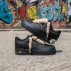 Hand-Painted Black AF1 Sneakers: Beige Rope Laces, Custom Streetwear - Image 3