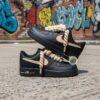Hand-Painted Black AF1 Sneakers: Beige Rope Laces, Custom Streetwear