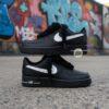 Custom Hand-Painted Air Force 1 Sneakers: Black, White Drip, Rope Lace - Image 4