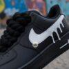Custom Hand-Painted Air Force 1 Sneakers: Black, White Drip, Rope Lace - Image 8