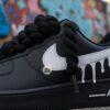Custom Hand-Painted Air Force 1 Sneakers: Black, White Drip, Rope Lace - Image 13