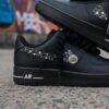 Custom Hand-Painted Air Force 1 Sneakers: Black, White Drip, Rope Lace - Image 14