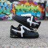 Custom Hand-Painted Air Force 1 Sneakers: Black, White Drip, Rope Lace - Image 2