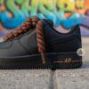 Custom Black AF1 Sneakers, Hand-Painted Brown Drip, Rope Laces - Image 6