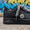 Custom Black Air Force 1 Sneakers, Hand-Painted Gray Drip, Rope Laces - Image 5