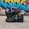 Custom Black Air Force 1 Sneakers, Hand-Painted Gray Drip, Rope Laces