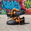 Custom Hand-Painted Black Air Force 1 Sneakers: Orange Drip, Splatter, Rope Lace