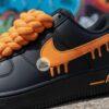 Custom Hand-Painted Black Air Force 1 Sneakers: Orange Drip, Splatter, Rope Lace - Image 8