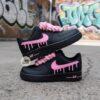 Custom Hand-Painted Black Air Force 1 Sneakers: Pink Drip, Splatter, Rope Lace - Image 2