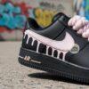 Custom Hand-Painted Black Air Force 1 Sneakers: Pink Pastel Drip, Outline, Rope Lace - Image 6