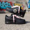 Custom Hand-Painted Black Air Force 1 Sneakers: Pink Pastel Drip, Outline, Rope Lace - Image 4