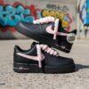 Custom Hand-Painted Black Air Force 1 Sneakers: Pink Pastel Drip, Outline, Rope Lace - Image 3