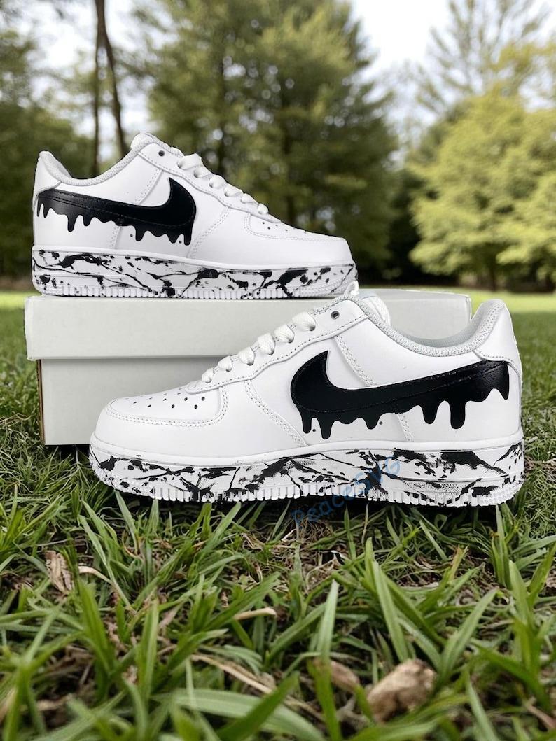 Hand Painted AF1 Black Drip Shoes: Custom Splatter Sneakers