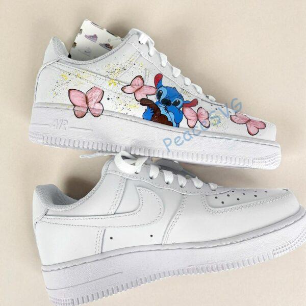 Alternative view of Hand-Painted Stitch & Butterfly Air Force 1 Sneakers: Custom Cartoon Shoes