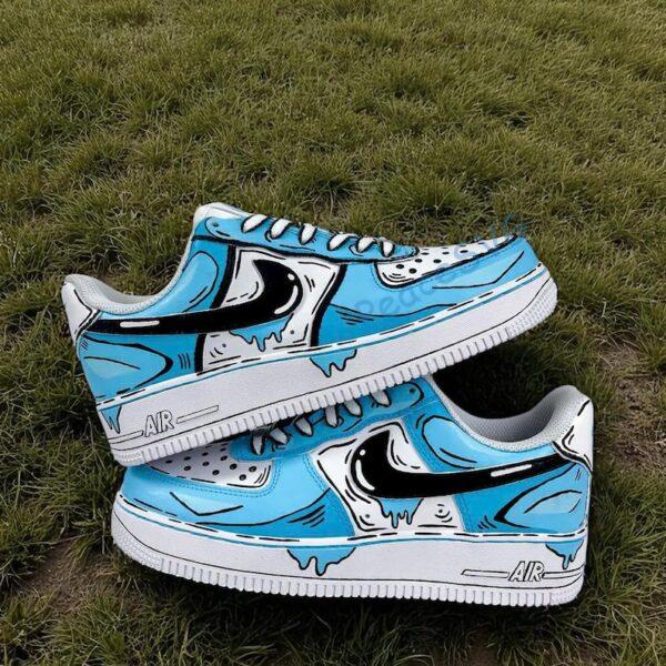 Hand-Painted Air Force 1 Sneakers: Blue Comic Drip Shoes