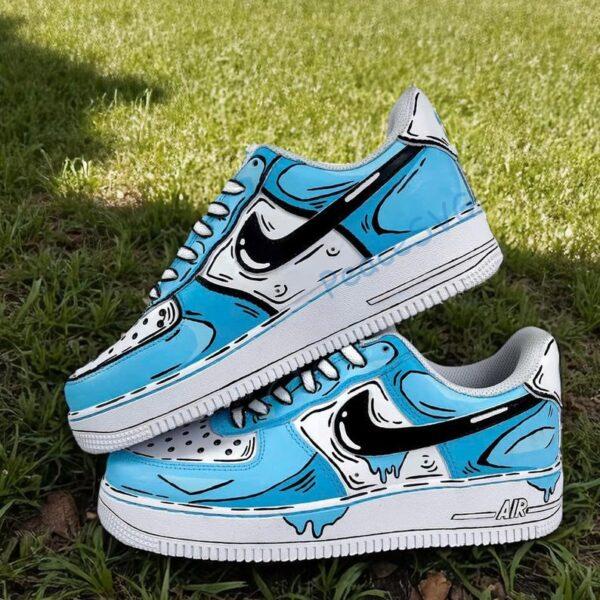 Alternative view of Hand-Painted Air Force 1 Sneakers: Blue Comic Drip Shoes