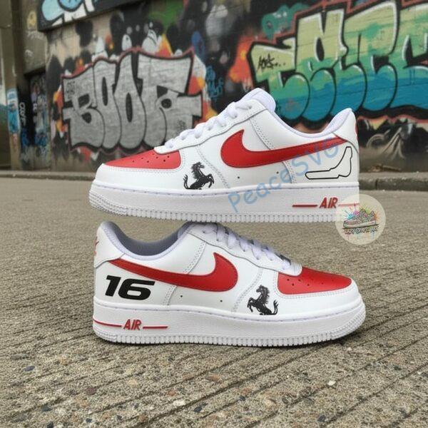 Alternative view of Hand-Painted F1 Racing Sneakers: Custom Red White AF1