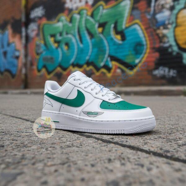 Hand Painted F1 Team Air Force 1 Sneakers: Teal Racing Green, Custom Driver & Track