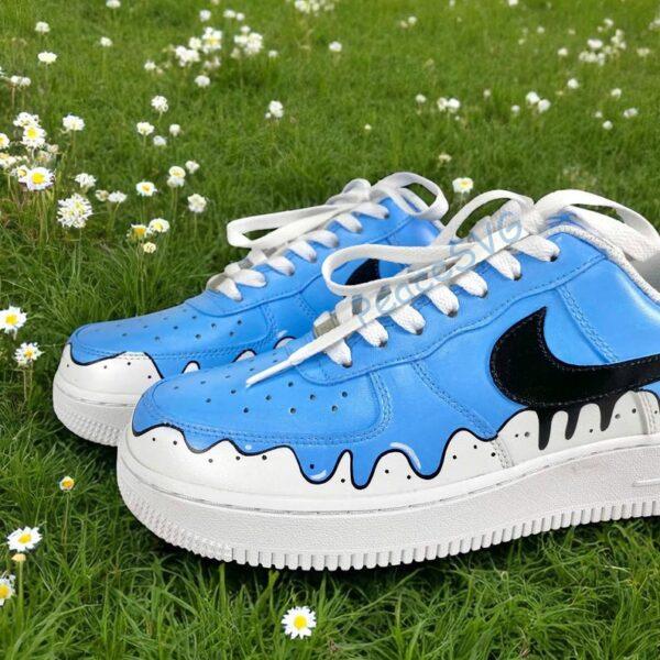 Alternative view of Hand-Painted AF1 Blue Drip Sneakers: Custom Streetwear Art