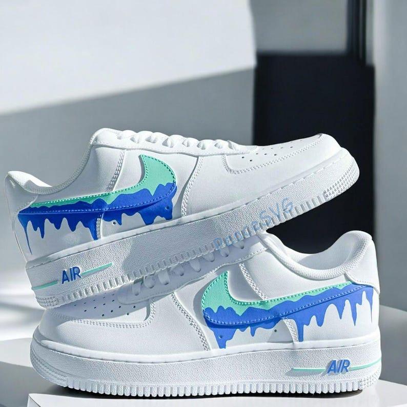 Hand Painted Drip Air Force 1: Custom Ocean Wave Sneakers