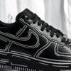 Custom Hand-Painted Air Force 1 Sneakers: Black Line Art - Image 3