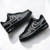 Custom Hand-Painted Air Force 1 Sneakers: Black Line Art