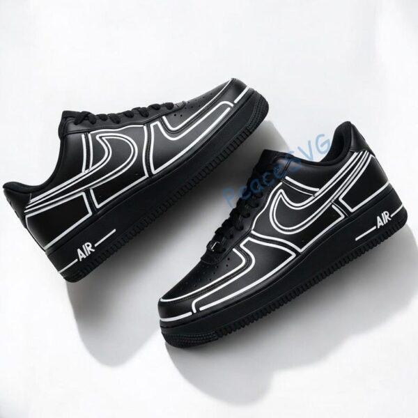 Custom Hand-Painted Air Force 1 Sneakers: Black Line Art