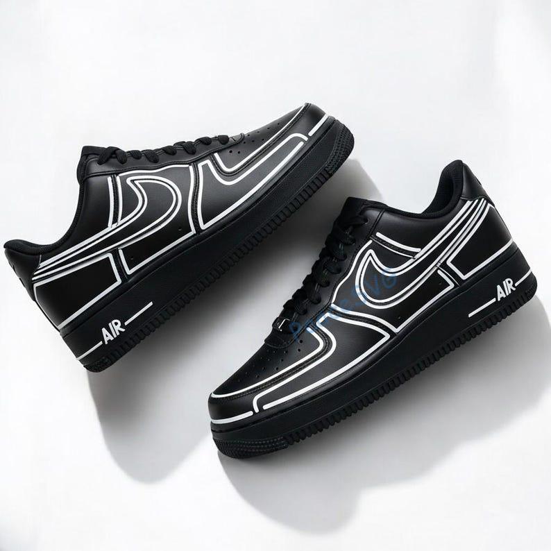 Custom Hand-Painted Air Force 1 Sneakers: Black Line Art