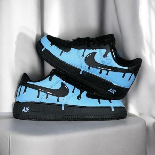 Hand-Painted Blue Drip AF1 Sneakers: Custom Streetwear Shoes