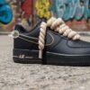 Hand-Painted Black AF1 Sneakers: Beige Rope Laces, Custom Streetwear - Image 12