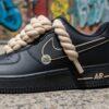 Hand-Painted Black AF1 Sneakers: Beige Rope Laces, Custom Streetwear - Image 11