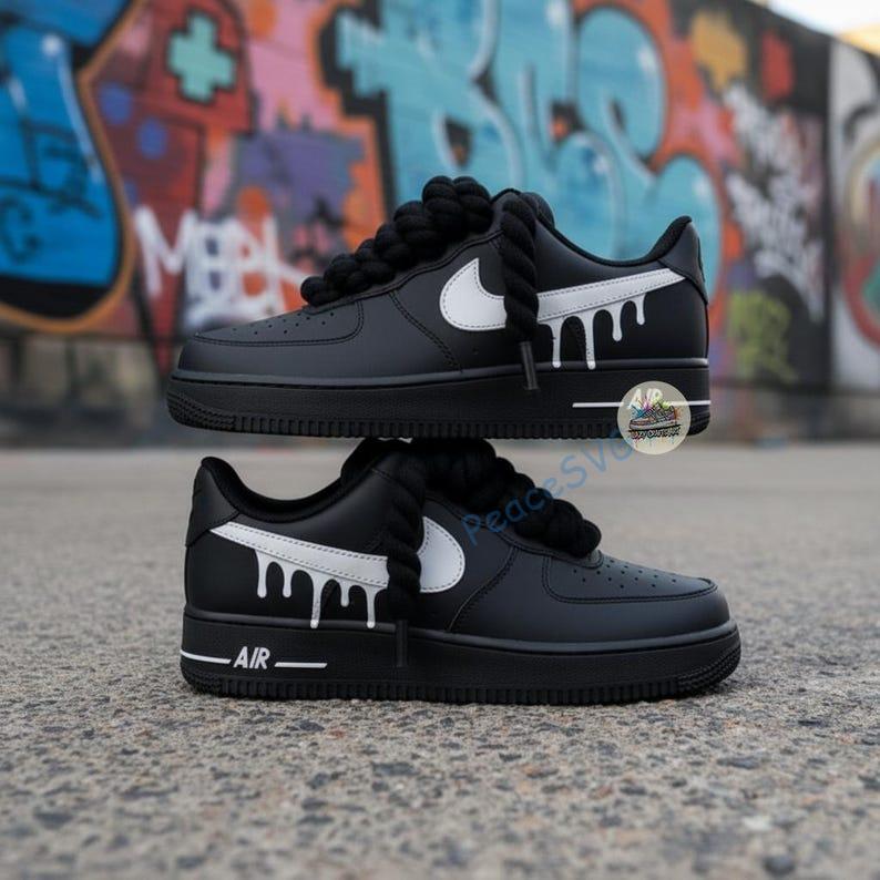 Custom Hand-Painted Air Force 1 Sneakers: Black