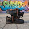 Custom Black AF1 Sneakers, Hand-Painted Brown Drip, Rope Laces - Image 3