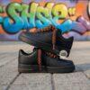 Custom Black AF1 Sneakers, Hand-Painted Brown Drip, Rope Laces - Image 4