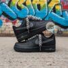 Custom Black Air Force 1 Sneakers, Hand-Painted Gray Drip, Rope Laces - Image 3