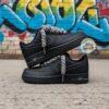 Custom Black Air Force 1 Sneakers, Hand-Painted Gray Drip, Rope Laces - Image 2