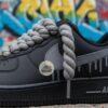 Custom Black Air Force 1 Sneakers, Hand-Painted Gray Drip, Rope Laces - Image 8