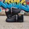 Custom Black Air Force 1 Sneakers, Hand-Painted Gray Drip, Rope Laces - Image 4