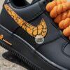 Custom Hand-Painted Black Air Force 1 Sneakers: Orange Drip, Splatter, Rope Lace - Image 7