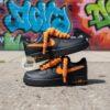 Custom Hand-Painted Black Air Force 1 Sneakers: Orange Drip, Splatter, Rope Lace - Image 5