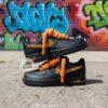 Custom Hand-Painted Black Air Force 1 Sneakers: Orange Drip, Splatter, Rope Lace - Image 10