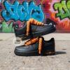 Custom Hand-Painted Black Air Force 1 Sneakers: Orange Drip, Splatter, Rope Lace - Image 3