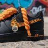 Custom Hand-Painted Black Air Force 1 Sneakers: Orange Drip, Splatter, Rope Lace - Image 11