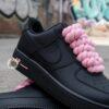 Custom Hand-Painted Black Air Force 1 Sneakers: Pink Drip, Splatter, Rope Lace - Image 6